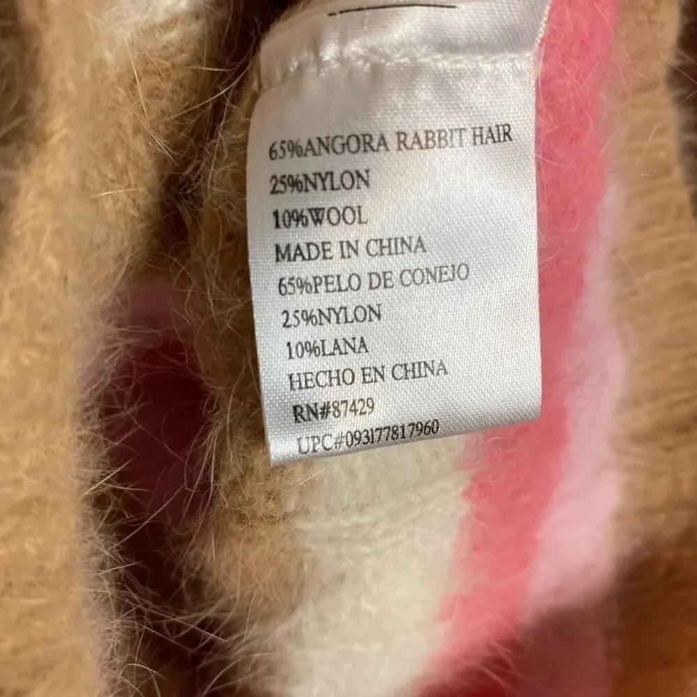 Angora Wool Blend Women’s Striped Beanie Hat O/S